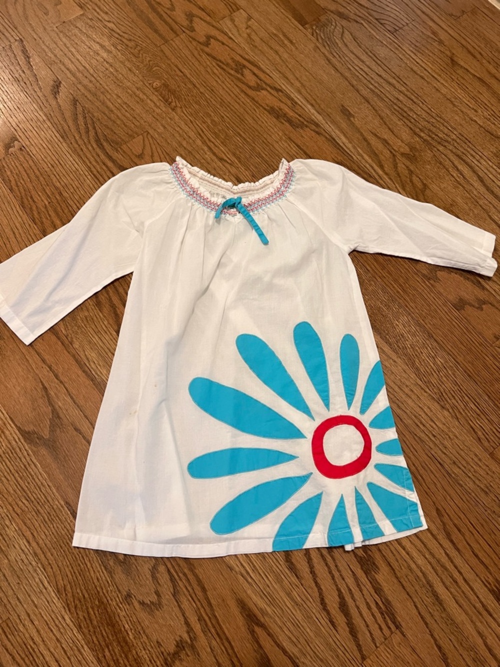 Mini Boden White Swim Coverup with Turquoise & Red Flower